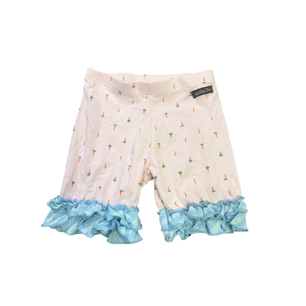 Matilda Jane Girls Pink Carrot Print Ruffle Hem Bike Shorties Size 10 Easter